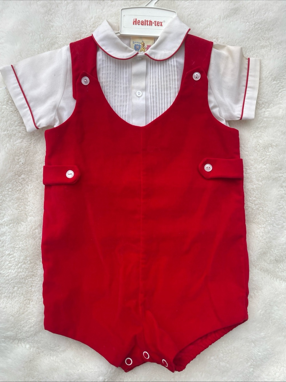 healthtex Red Baby Pinafore Romper with White Shirt Detail